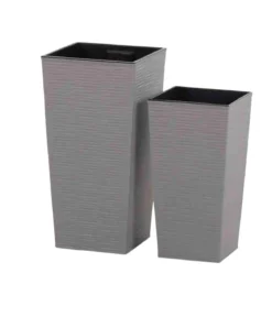 Siena Garden Kunststoff-Topf-Set ECO Nizza, konisch, grau, ca. B25/H46,5/T25 & B30/H57/T30 cm, 2-teilig