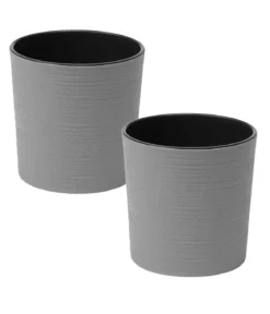 Siena Garden Kunststoff-Topf ECO Lens, rund, grau, ca. Ø25/H25 cm, 2er-Set