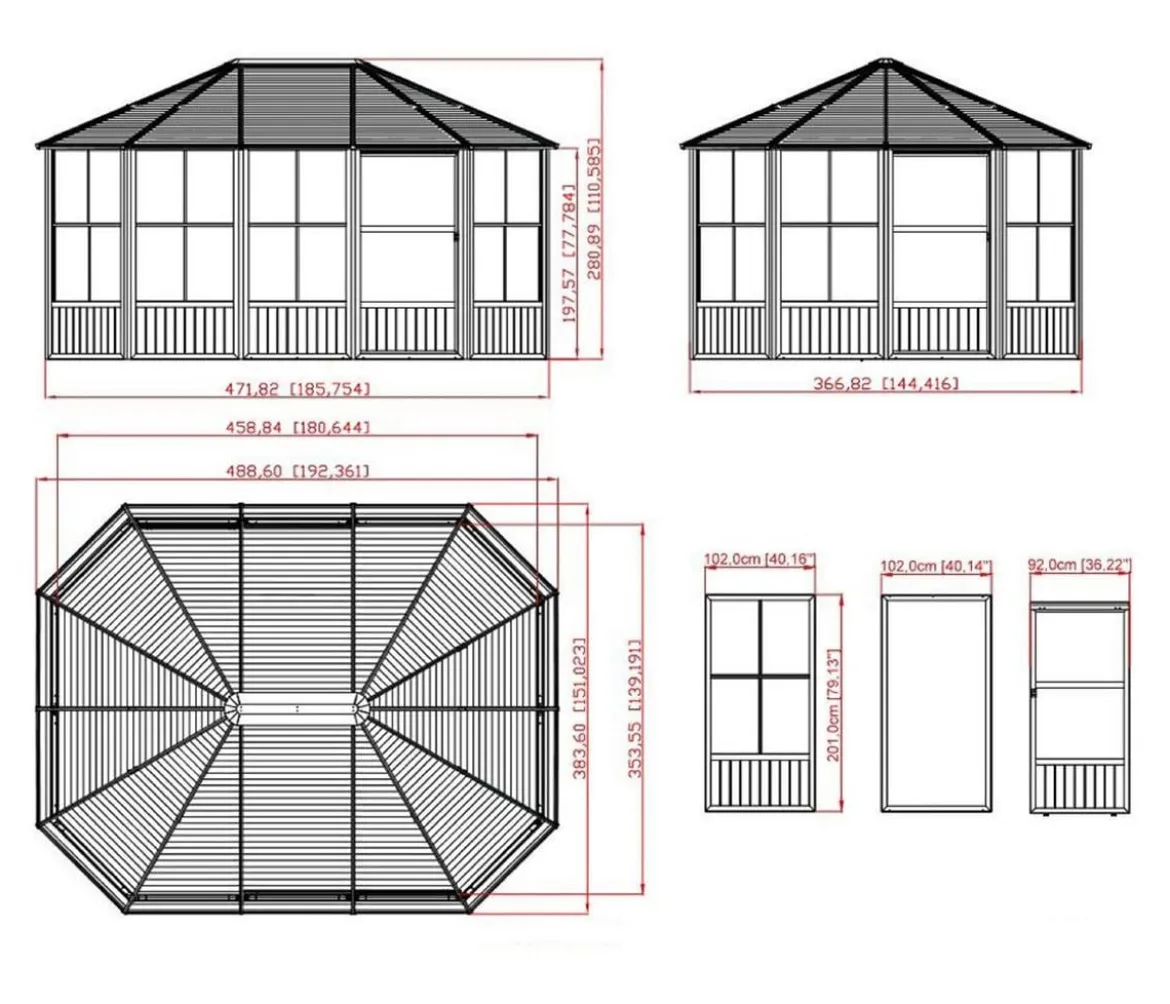 Sojag Outdoor-Pavillon Kaltwintergarten Charleston 1215, ca. B488,6/H280,9/T383,6 cm