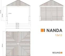 Sojag Pavillon Nanda 12x12, inkl. Seitenwand, ca. B363/H313,2/T363 cm