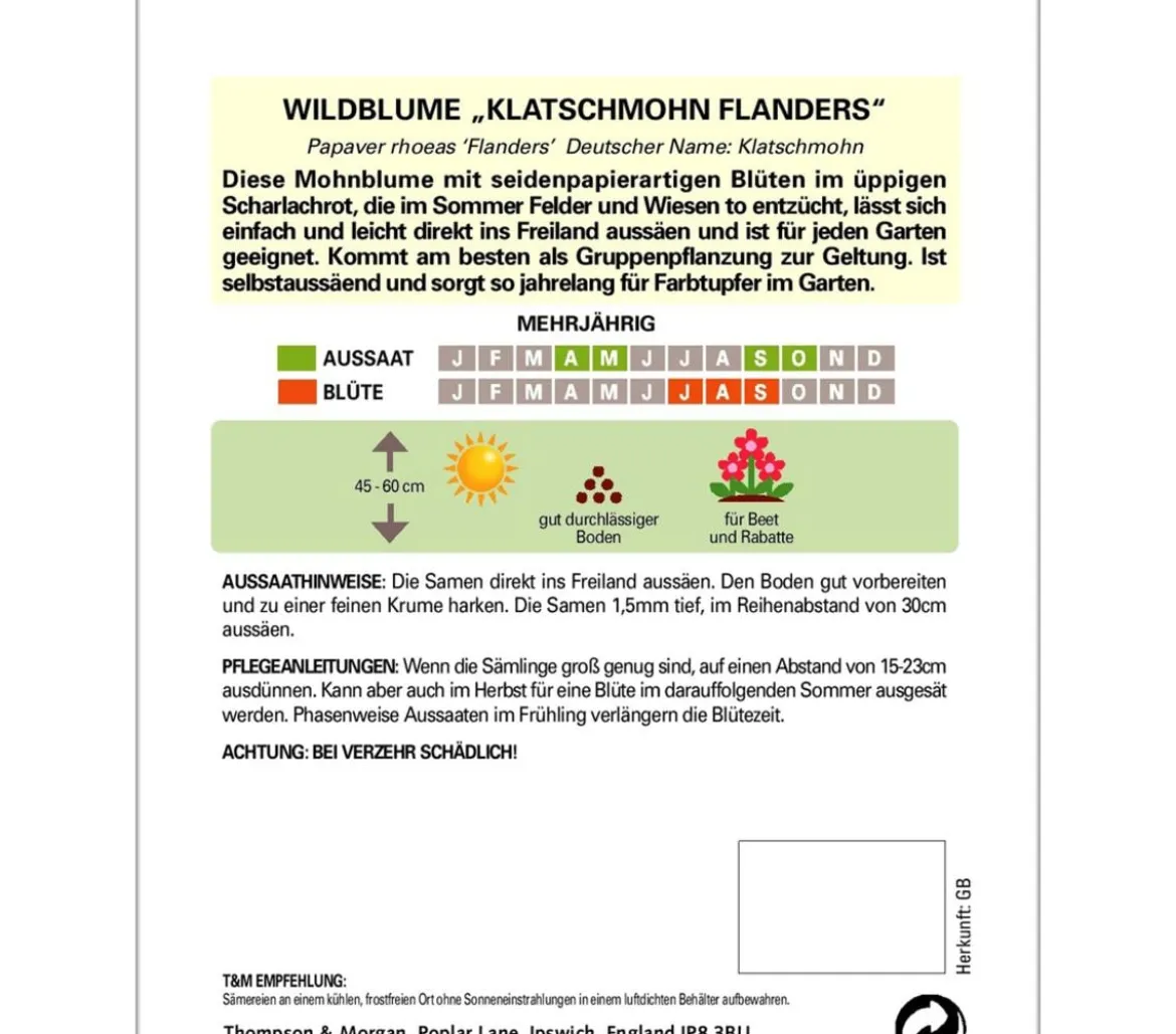Thompson & Morgan Samen Wildblume 'Klatschmohn Flanders'