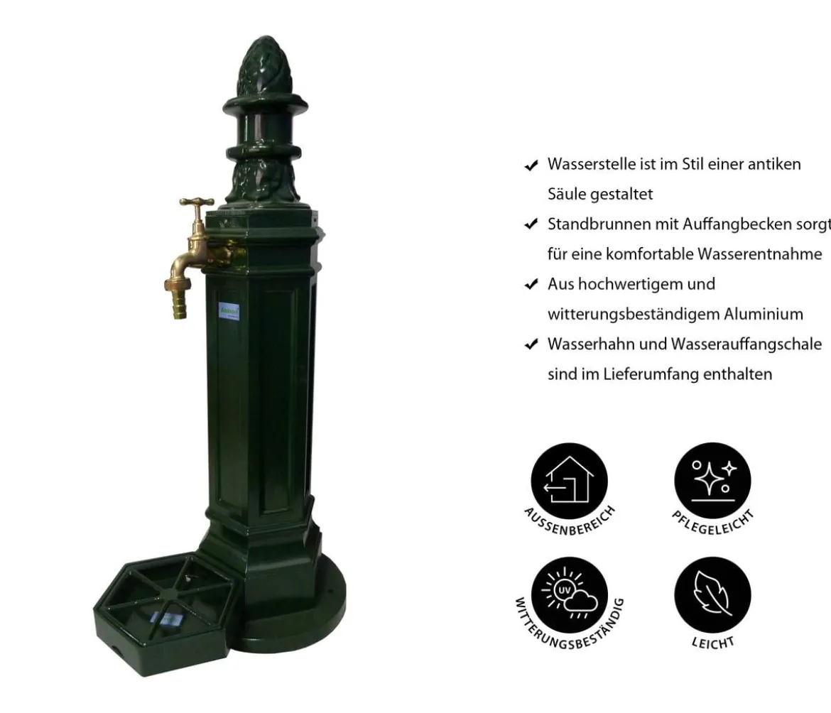 Tomco Aluminium-Gartenbrunnen Antik, ohne Wasserhahn, ca. H99 cm