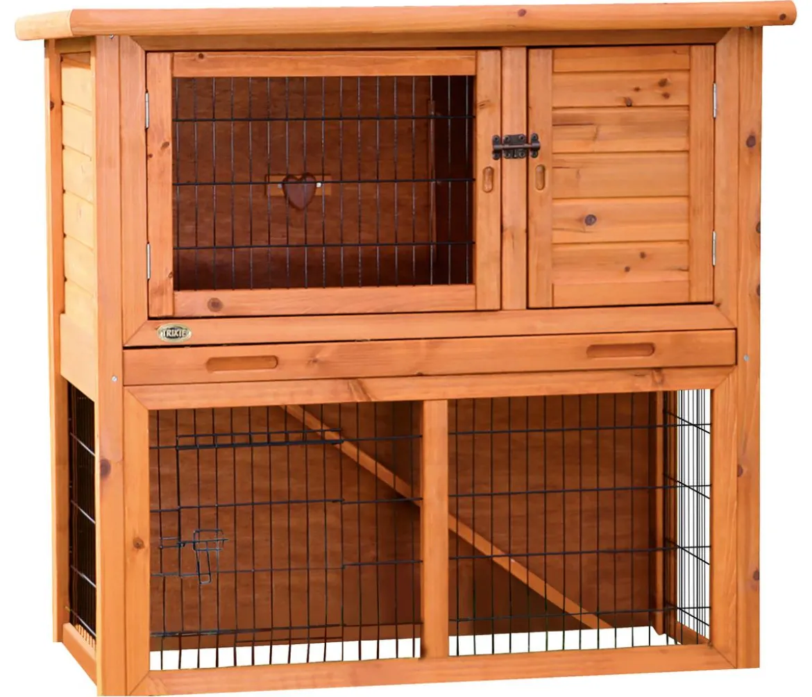 Trixie natura Kleintierstall mit Freilaufgehege, braun, ca. B104/H97/T52 cm