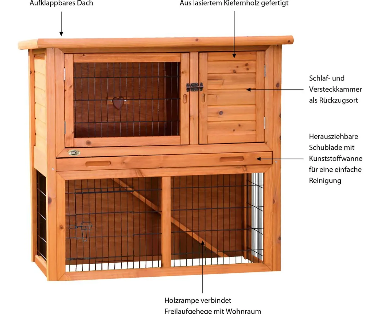 Trixie natura Kleintierstall mit Freilaufgehege, braun, ca. B104/H97/T52 cm