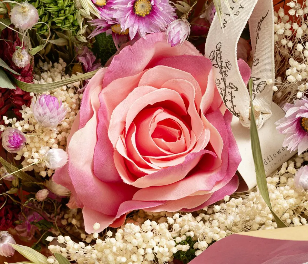 Trockenblumenbouquet Seidenglanz, natur/rosa