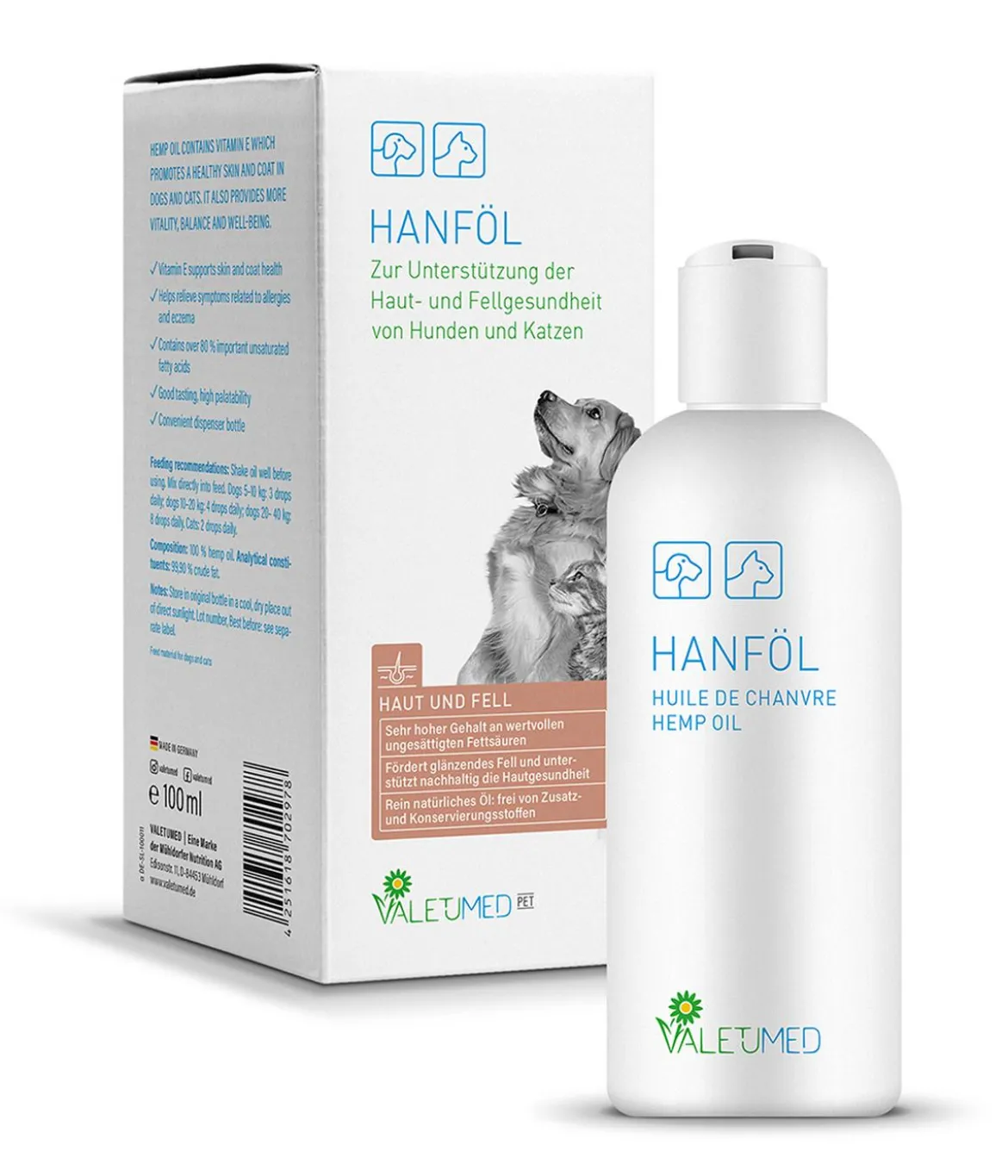 Valetumed Ergänzungsfutter für Hunde & Katzen Hanföl, 100 ml