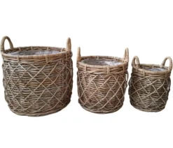 Van der Leeden Rattan-Korb Jepara, rund, grau/braun