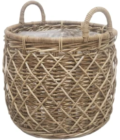 Van der Leeden Rattan-Korb Jepara, rund, grau/braun
