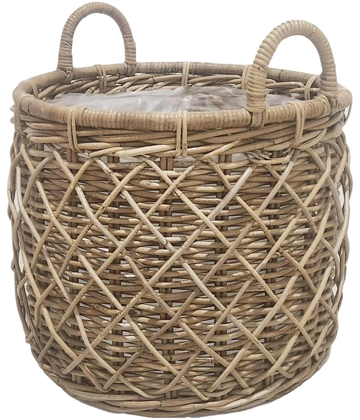 Van der Leeden Rattan-Korb Jepara, rund, grau/braun