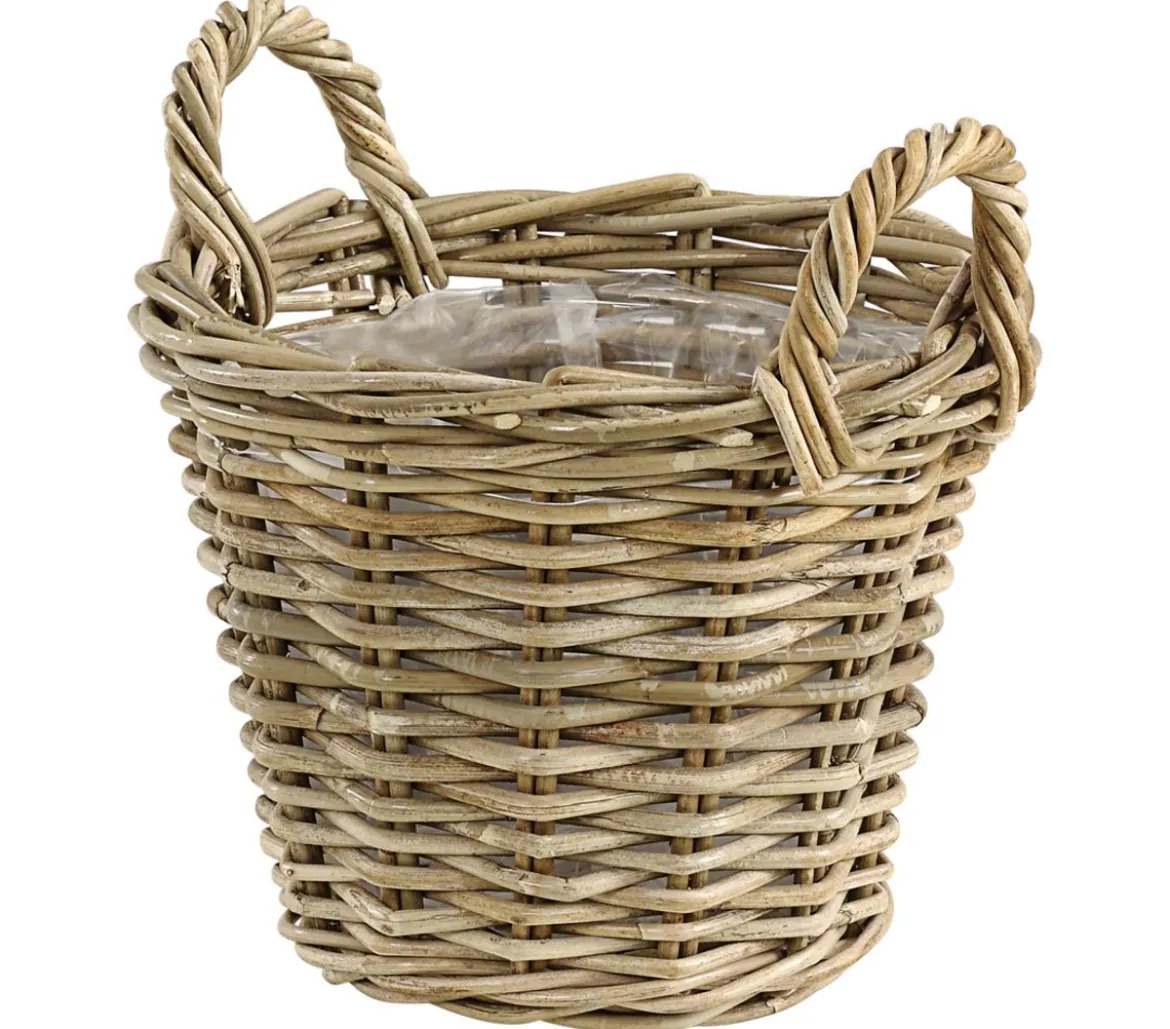 Van der Leeden Rattan-Korb mit Henkeln, rund, grau-braun