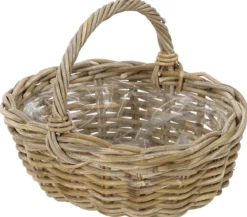 Van der Leeden Rattan-Korb mit Henkel, oval, braun