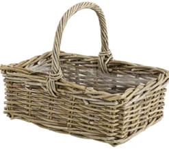 Van der Leeden Rattan-Korb mit Henkel, grau-braun, ca. B40/H30/T28 cm
