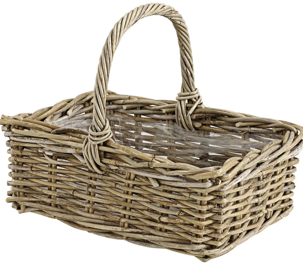 Van der Leeden Rattan-Korb mit Henkel, grau-braun, ca. B40/H30/T28 cm
