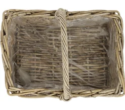 Van der Leeden Rattan-Korb mit Henkel, grau-braun, ca. B40/H30/T28 cm