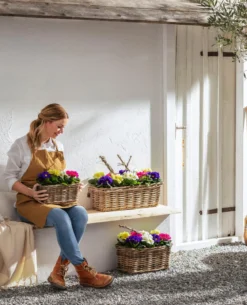 Van der Leeden Rattan-Pflanzkasten, graubraun