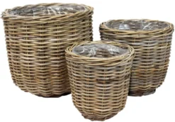 Van der Leeden Rattan-Pflanzkorb, grau-braun
