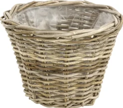 Van der Leeden Rattan-Topf, konisch, grau-braun