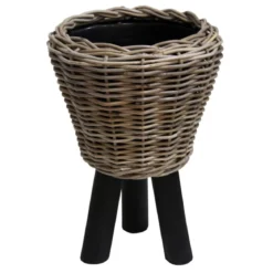 Van der Leeden Rattan-Topf mit Füßen, rund, grau