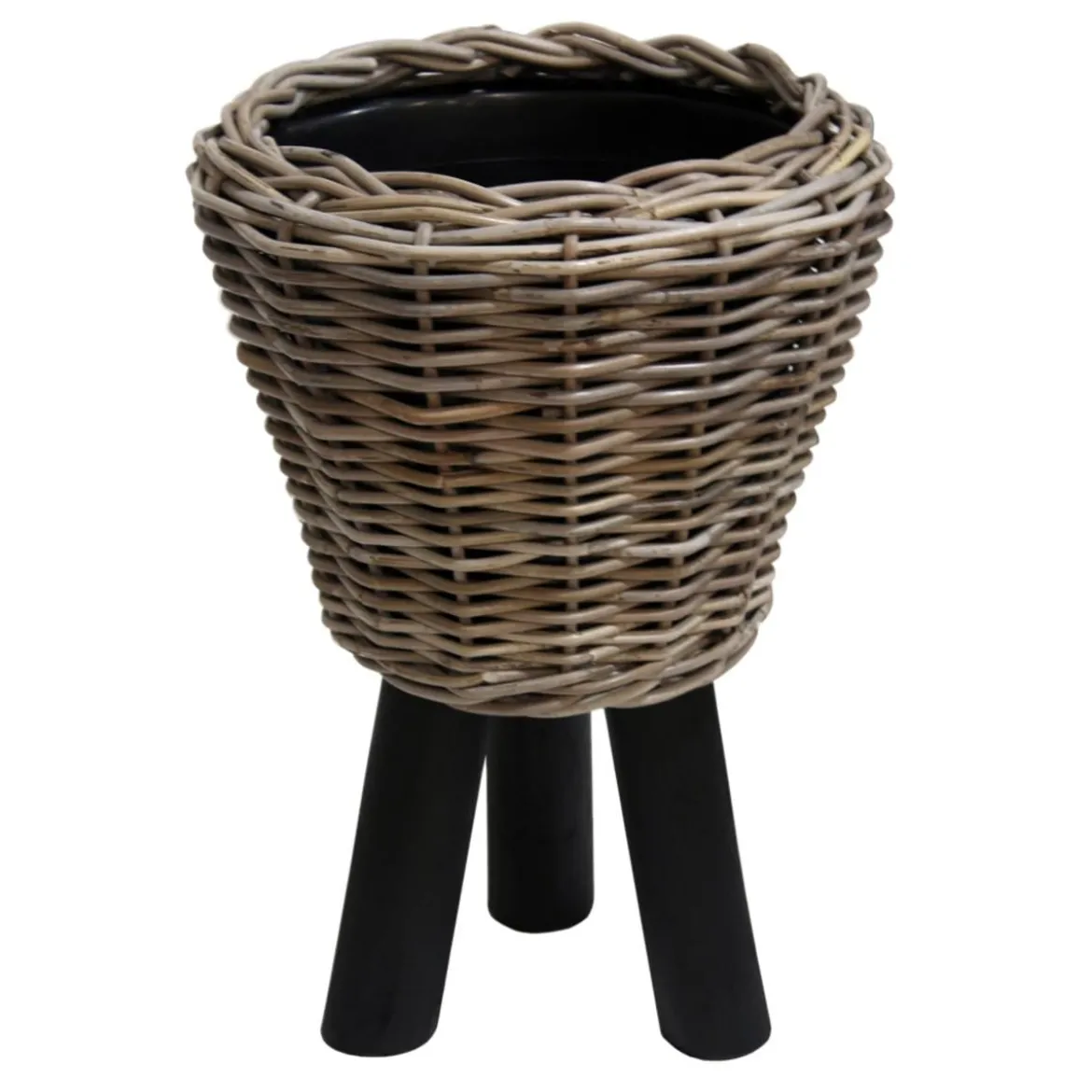 Van der Leeden Rattan-Topf mit Füßen, rund, grau