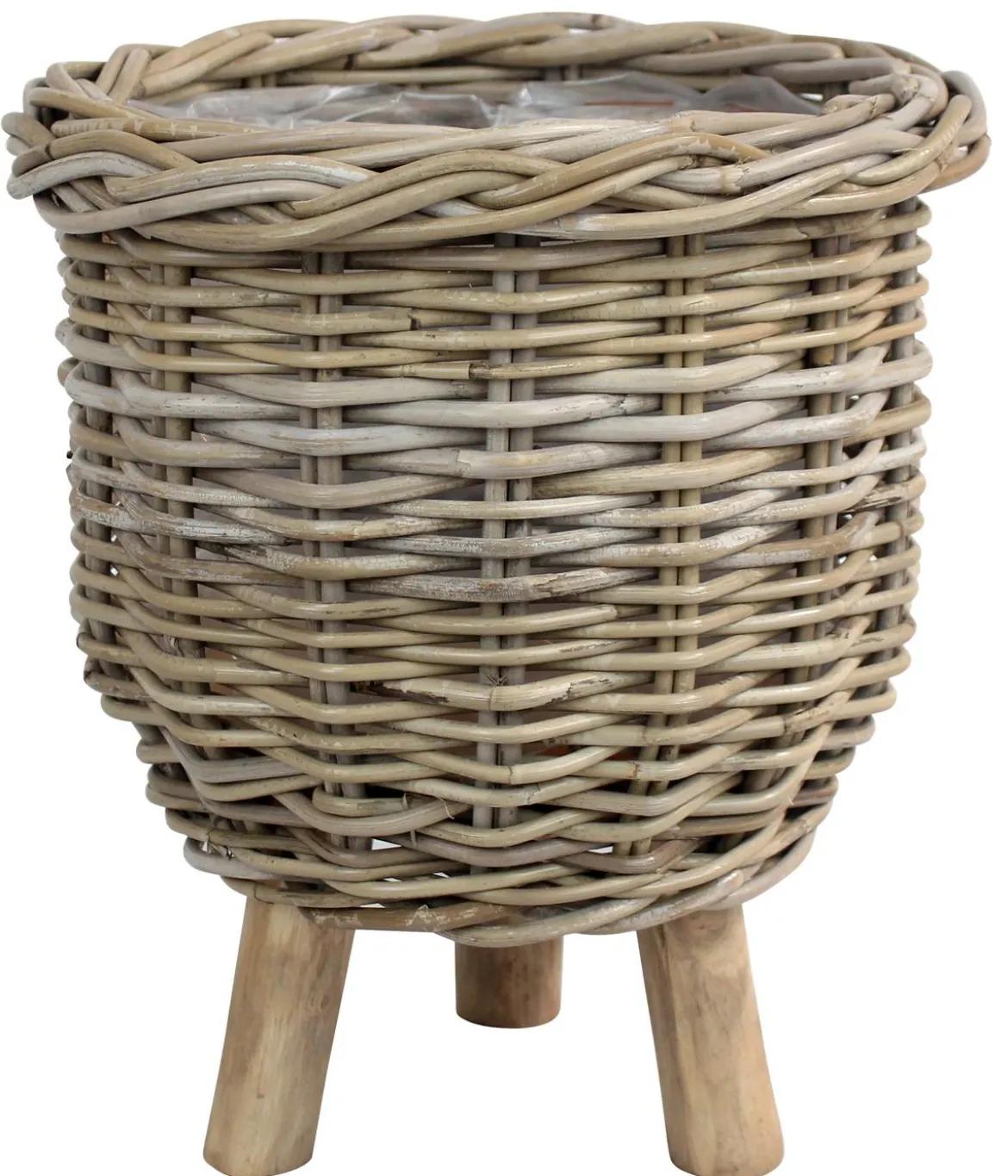 Van der Leeden Rattan-Topf mit Füßen, rund, grau, ca. Ø34/H40 cm