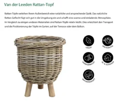 Van der Leeden Rattan-Topf mit Füßen, rund, grau, ca. Ø34/H40 cm