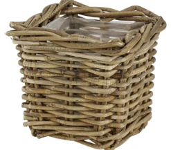 Van der Leeden Rattan-Topf, quadratisch, grau-braun