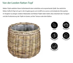 Van der Leeden Rattan-Topf, rund, grau
