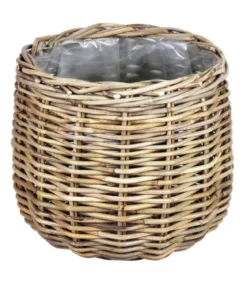 Van der Leeden Rattan-Topf, rund, grau