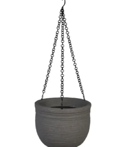 Vasar Kunststoff-Hängeampel mit Rillen Ghisa, rund, dunkelgrau, ca. Ø25/H19 cm