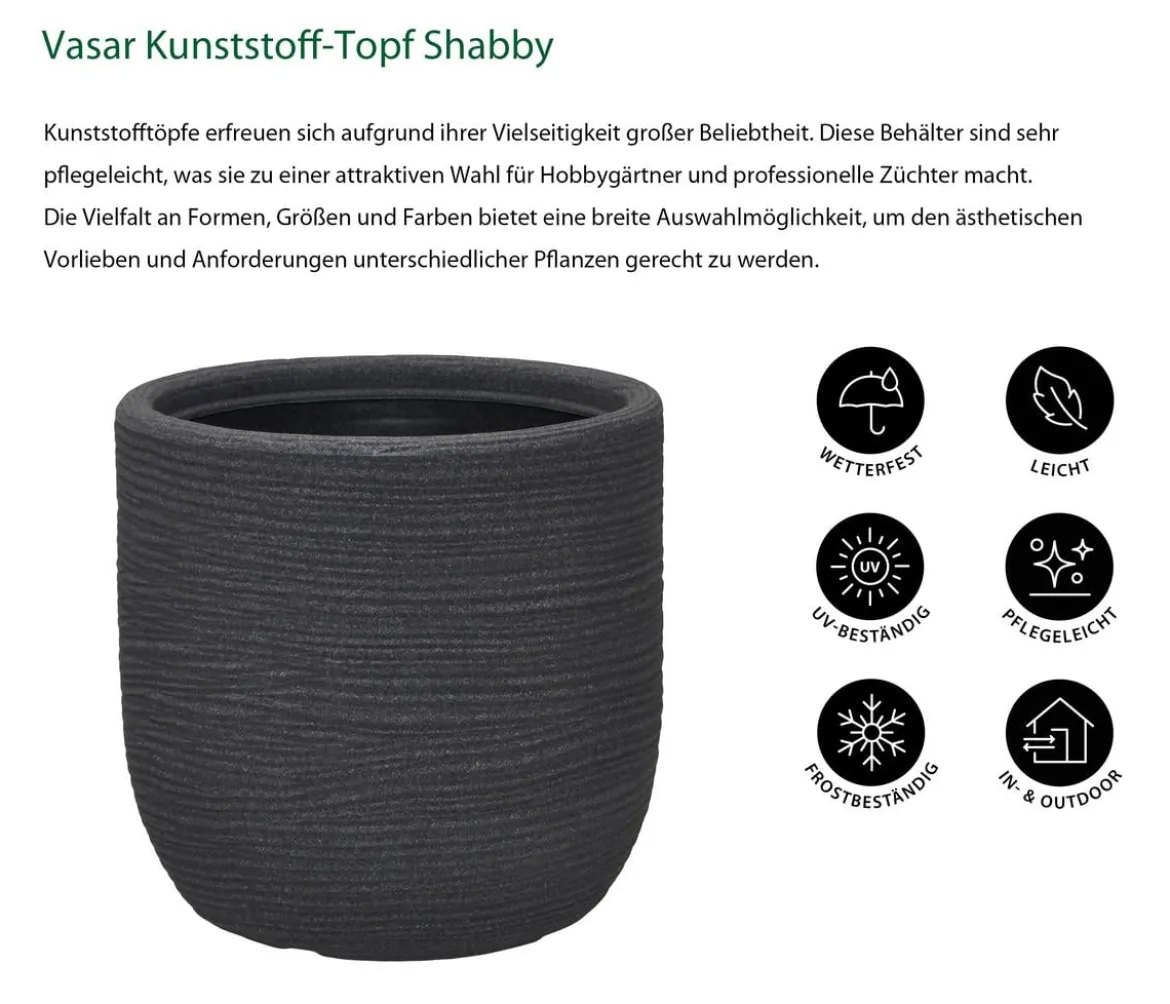 Vasar Kunststoff-Topf Shabby, rund, dunkelgrau