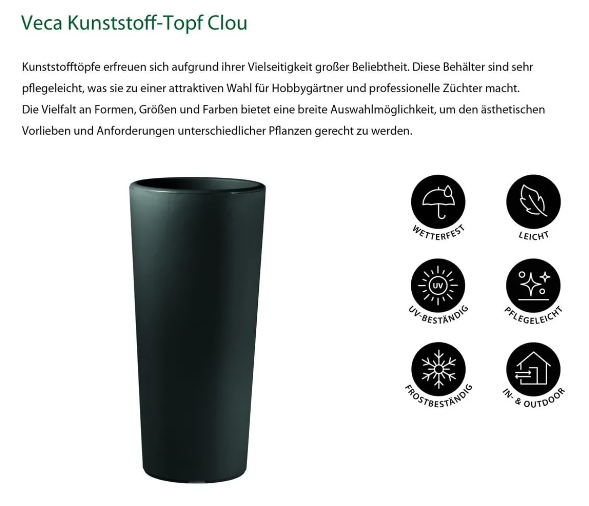 Veca Kunststoff-Topf Clou inkl. Pflanzeinsatz, konisch, anthrazit