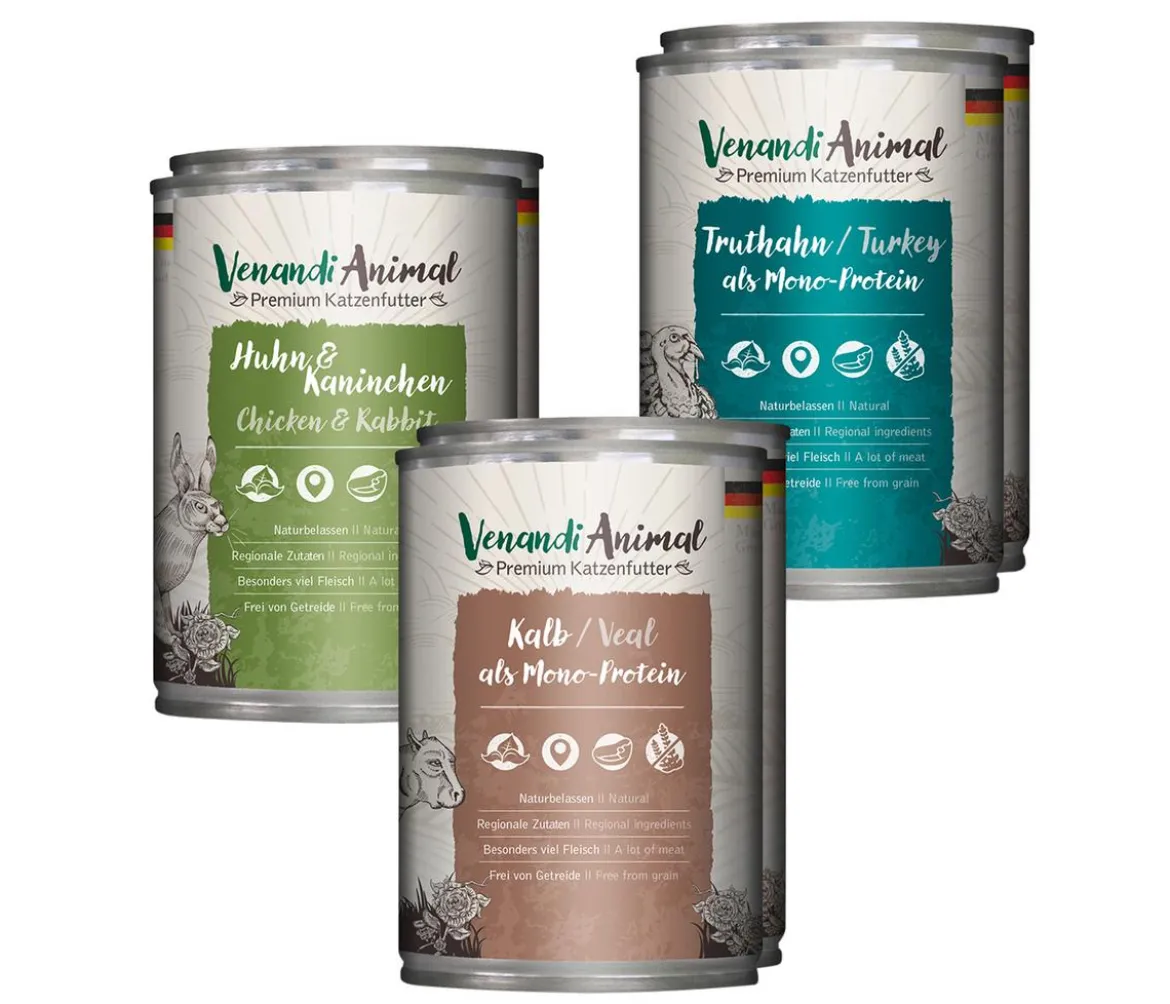 Venandi Animal Nassfutter für Katzen Adult Probierpaket 2, 6 x 400 g