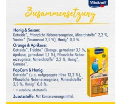 Vitakraft® Kräcker® Original Mix + Honig / Orange / PopCorn für Wellensittiche, 3er Pack