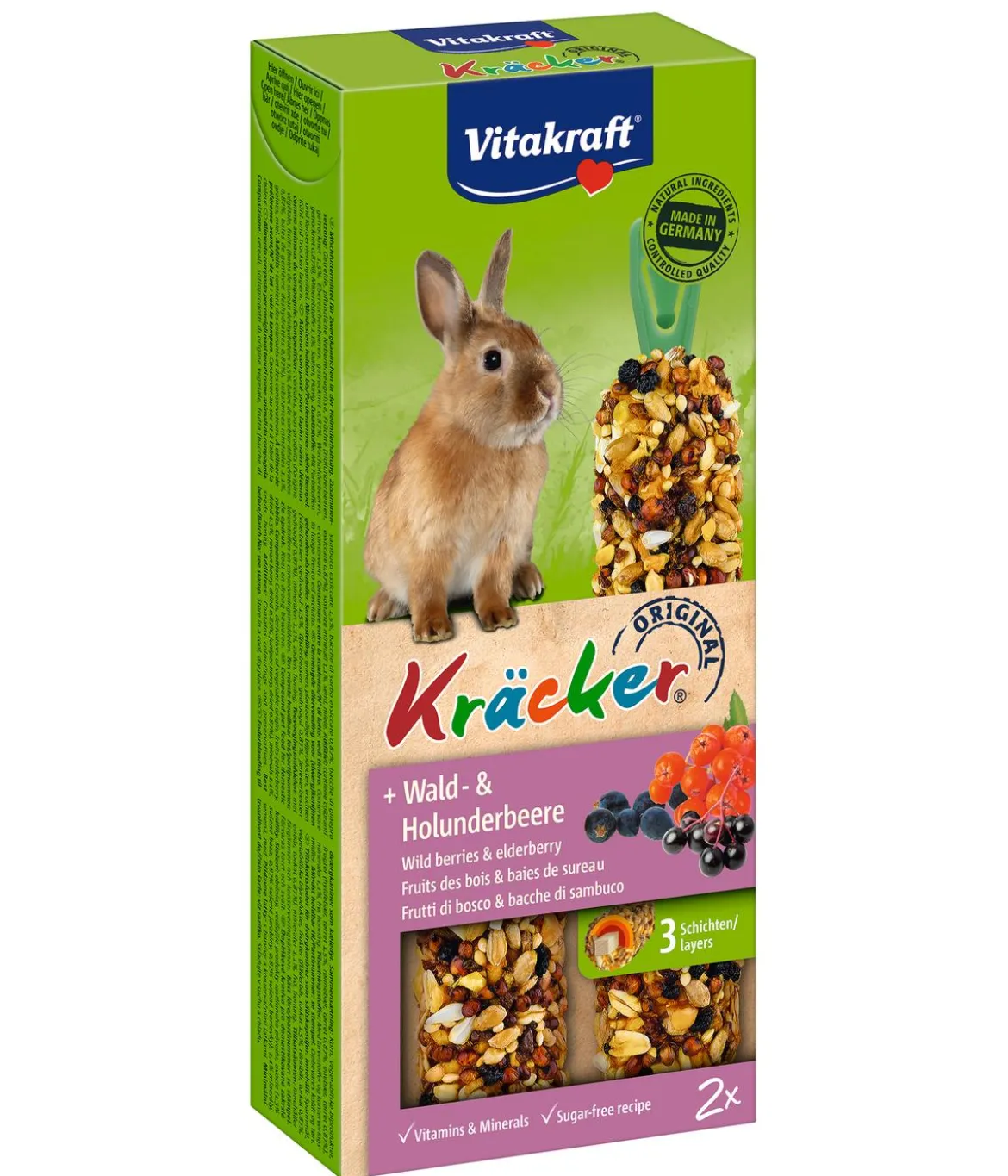 Vitakraft® Nagersnack Kräcker® Original Wald- + Holunderbeere für Zwergkaninchen, 2er Pack