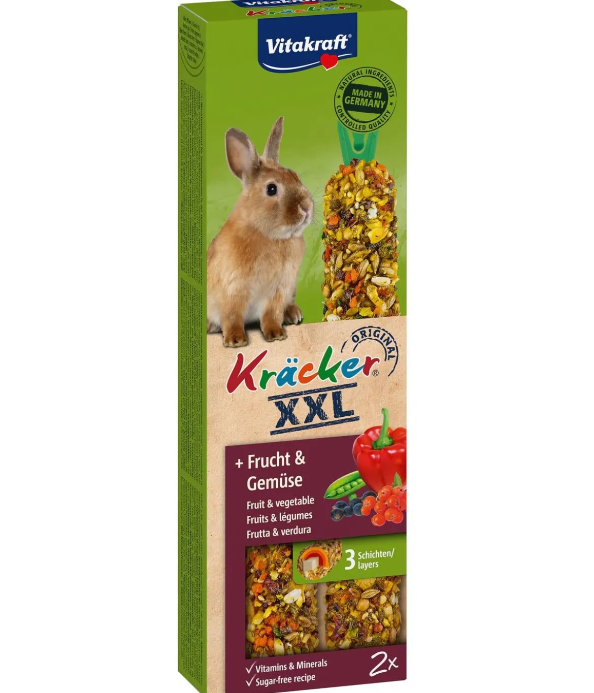 Vitakraft® Nagersnack Kräcker® Original Frucht + Gemüse für Zwergkaninchen, 2er Pack