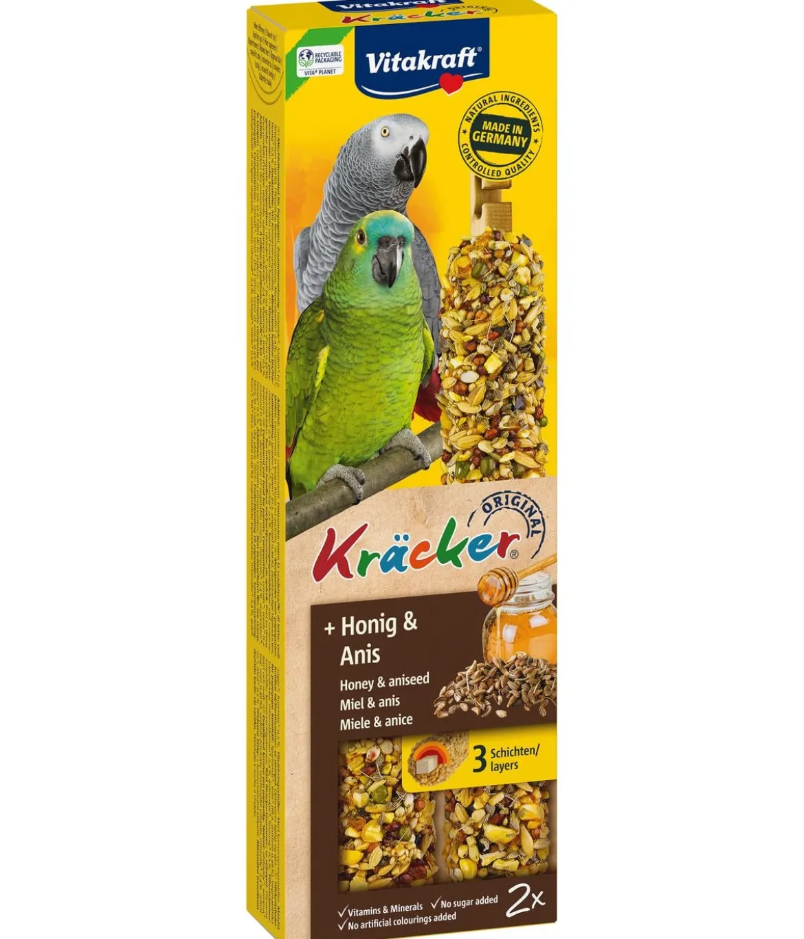 Vitakraft® Vogelsnack Kräcker® Original Honig + Anis für Papageien, 2er Pack