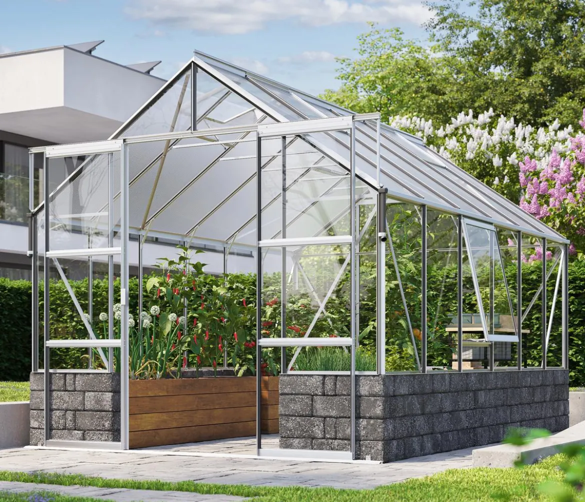 Vitavia Gewächshaus Cassiopeia 9900 ESG/HKP, inkl. Sockelmauer Basalt