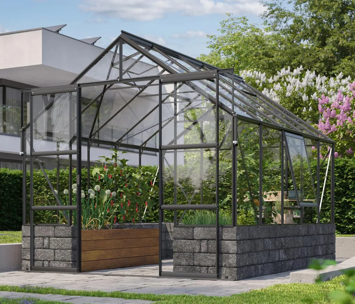 Vitavia Gewächshaus Cassiopeia 8300 ESG, inkl. Sockelmauer Basalt