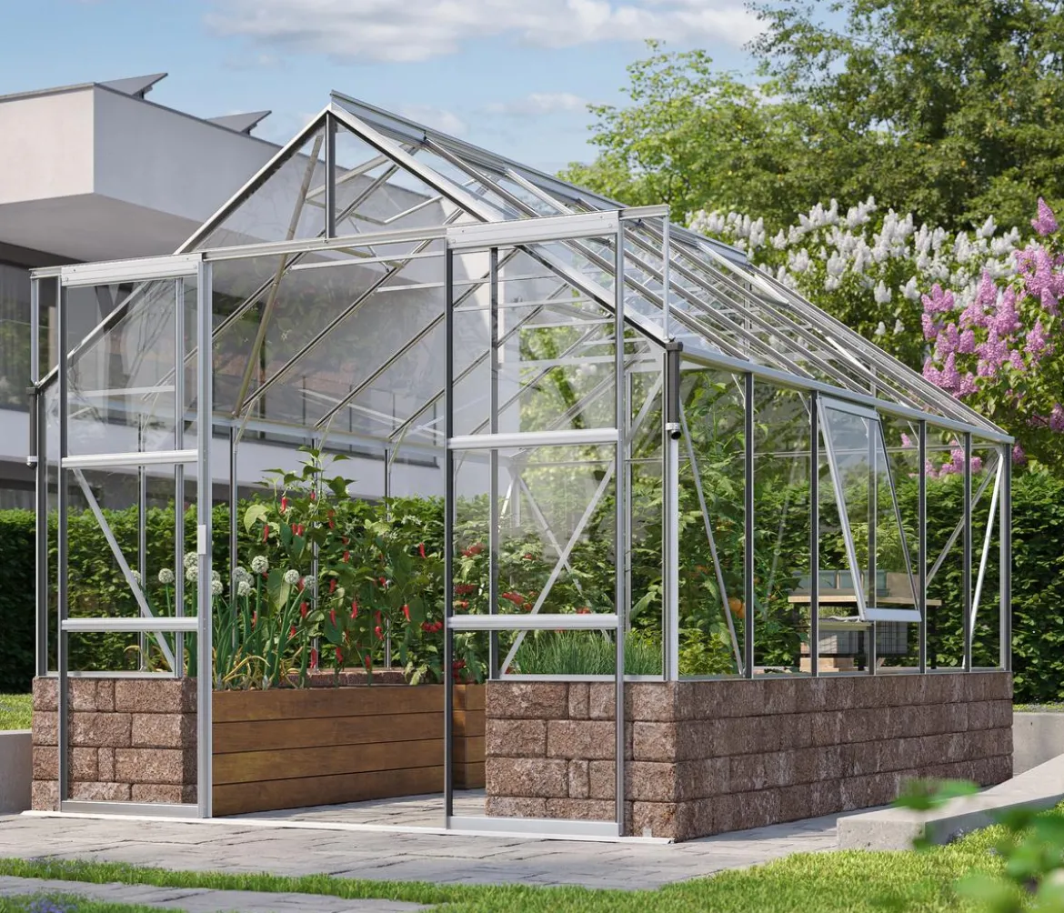 Vitavia Gewächshaus Cassiopeia 9900 ESG, inkl. Sockelmauer Herbstlaub