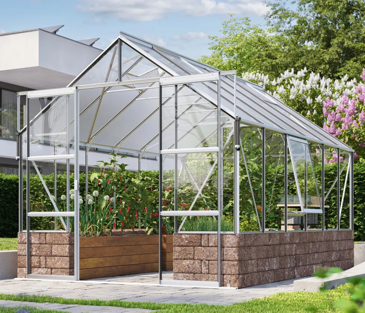 Vitavia Gewächshaus Cassiopeia 9900 ESG/HKP, inkl. Sockelmauer Herbstlaub