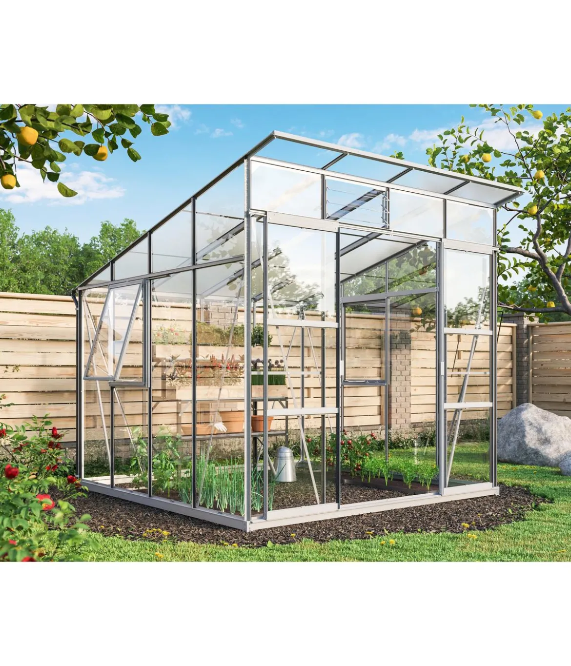 Vitavia Gewächshaus Iduna 7600, ESG/HKP inkl. Stahlfundamentrahmen, ca. B258/H246/T292 cm