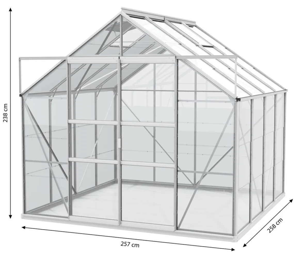 Vitavia Gewächshaus Neptun Plus 6700 ESG, inkl. Stahlfundamentrahmen, ca. B257/H238/T258 cm