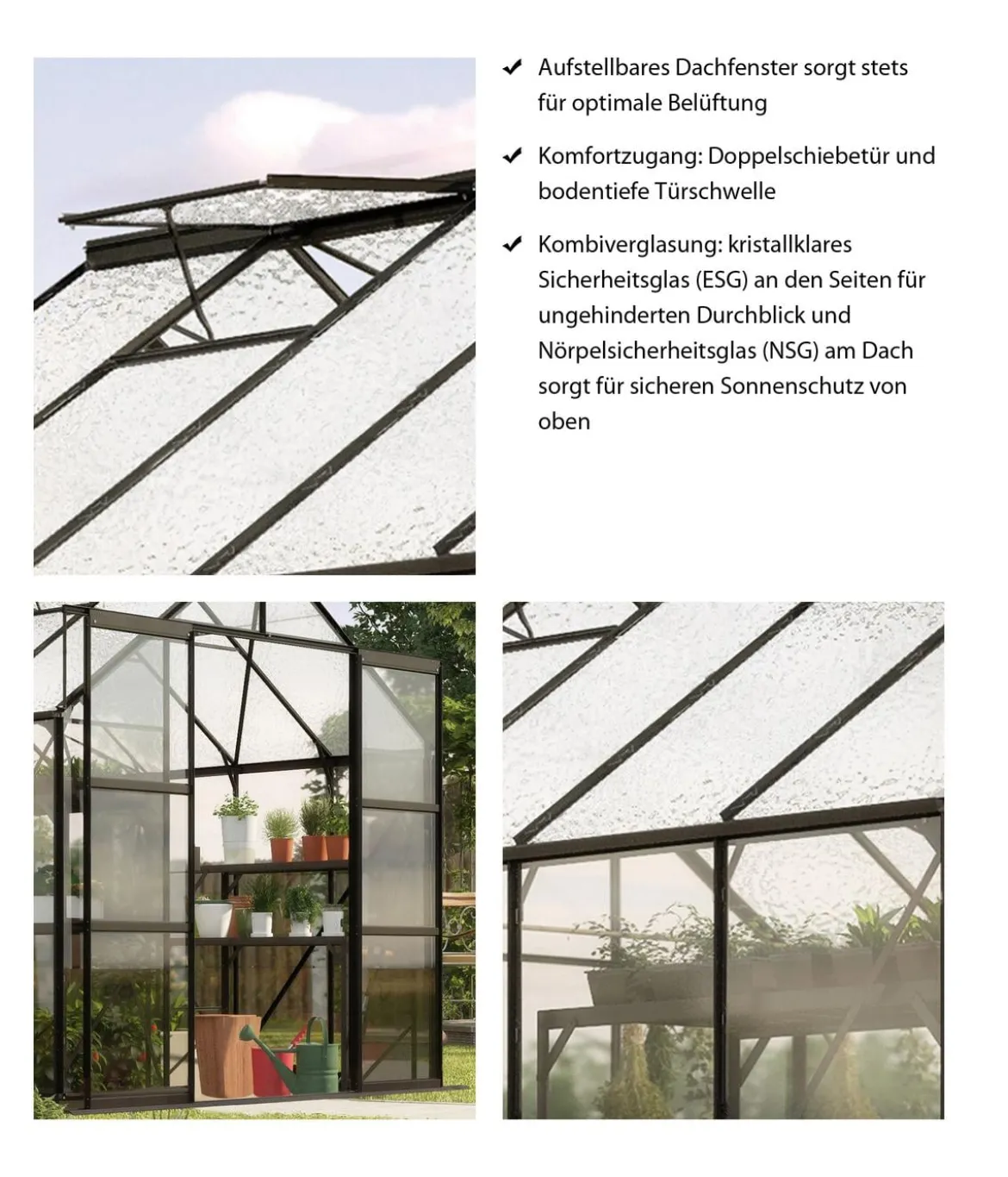 Vitavia Gewächshaus Phönix 8300 ESG/NSG, inkl. Stahlfundamentrahmen, ca. B257/H254/T324 cm