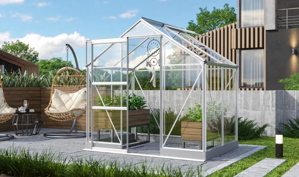Vitavia Gewächshaus Pontos 2500, ESG, inkl. Stahlfundamentrahmen, ca. B195/H207/T137 cm
