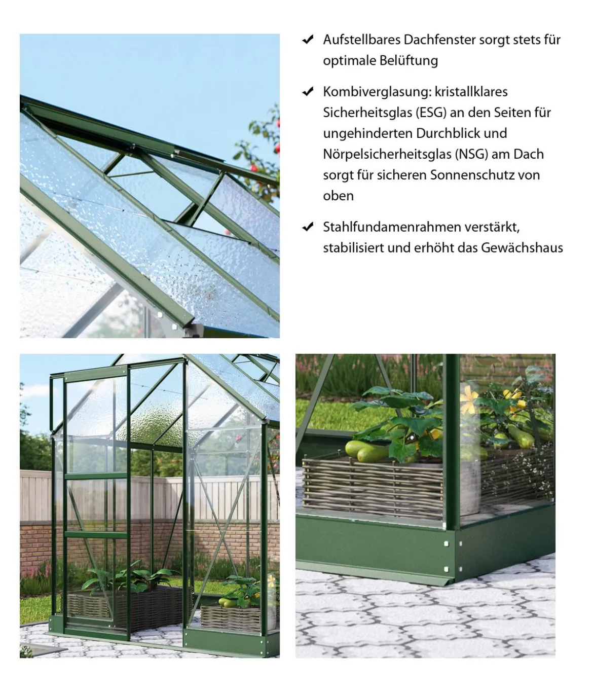 Vitavia Gewächshaus Pontos 6200, ESG/NSG, inkl. Stahlfundamentrahmen, ca. B195/H207/T324 cm