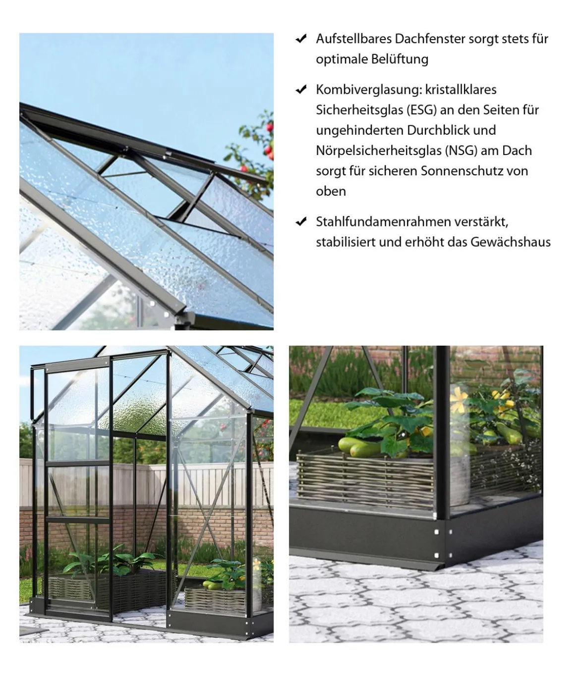 Vitavia Gewächshaus Pontos 6200, ESG/NSG, inkl. Stahlfundamentrahmen, ca. B195/H207/T324 cm