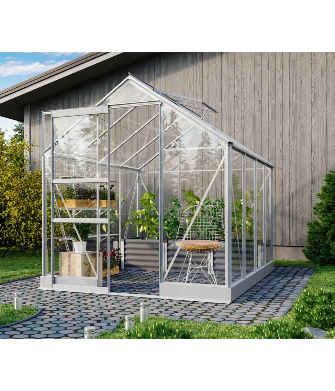 Vitavia Gewächshaus Pontos 5000, ESG, inkl. Stahlfundamentrahmen, ca. B195/H207/T261 cm