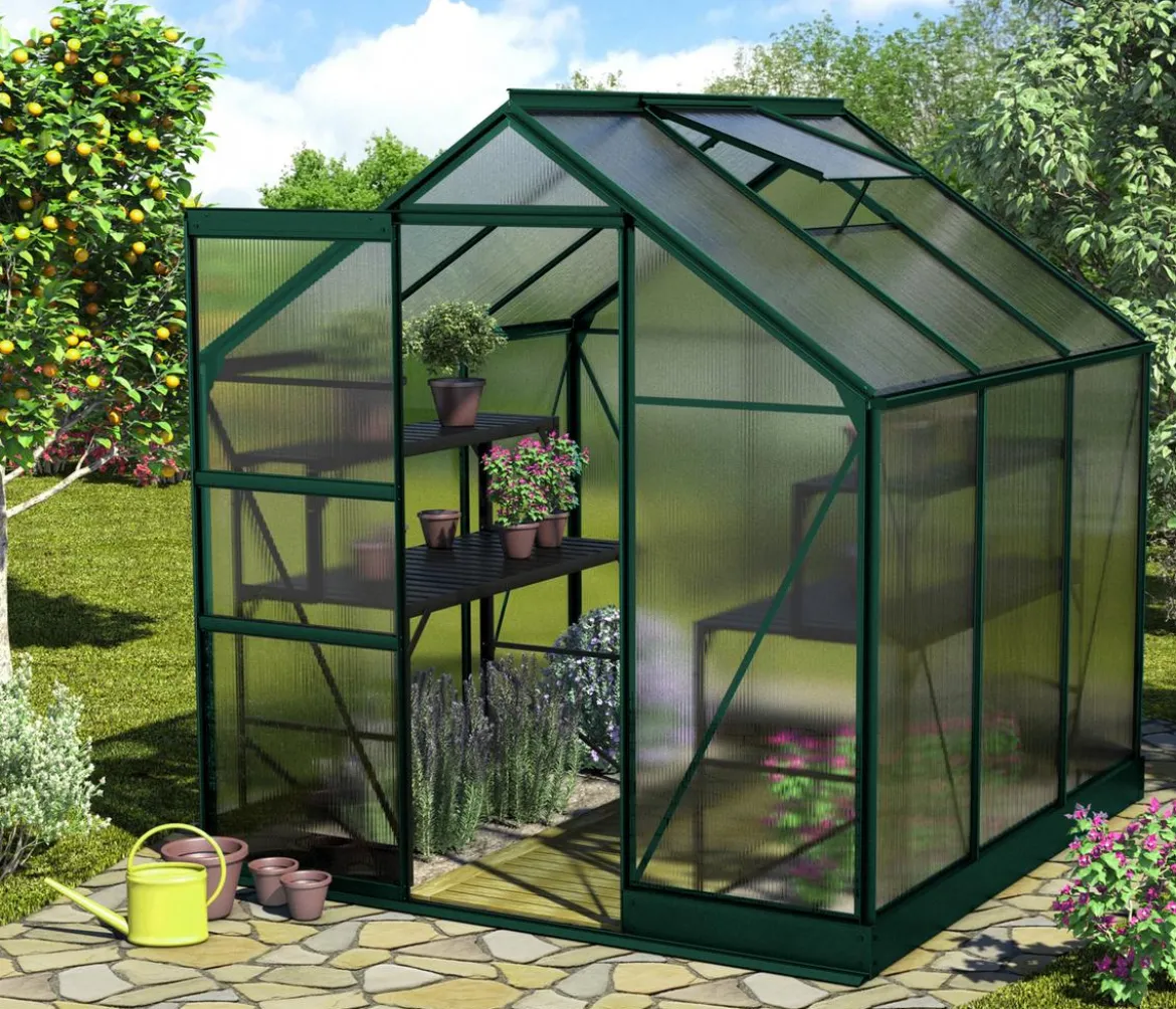 Vitavia Gewächshaus Pontos 3800, HKP 6 mm, inkl. Stahlfundamentrahmen, ca. B195/H207/T199 cm