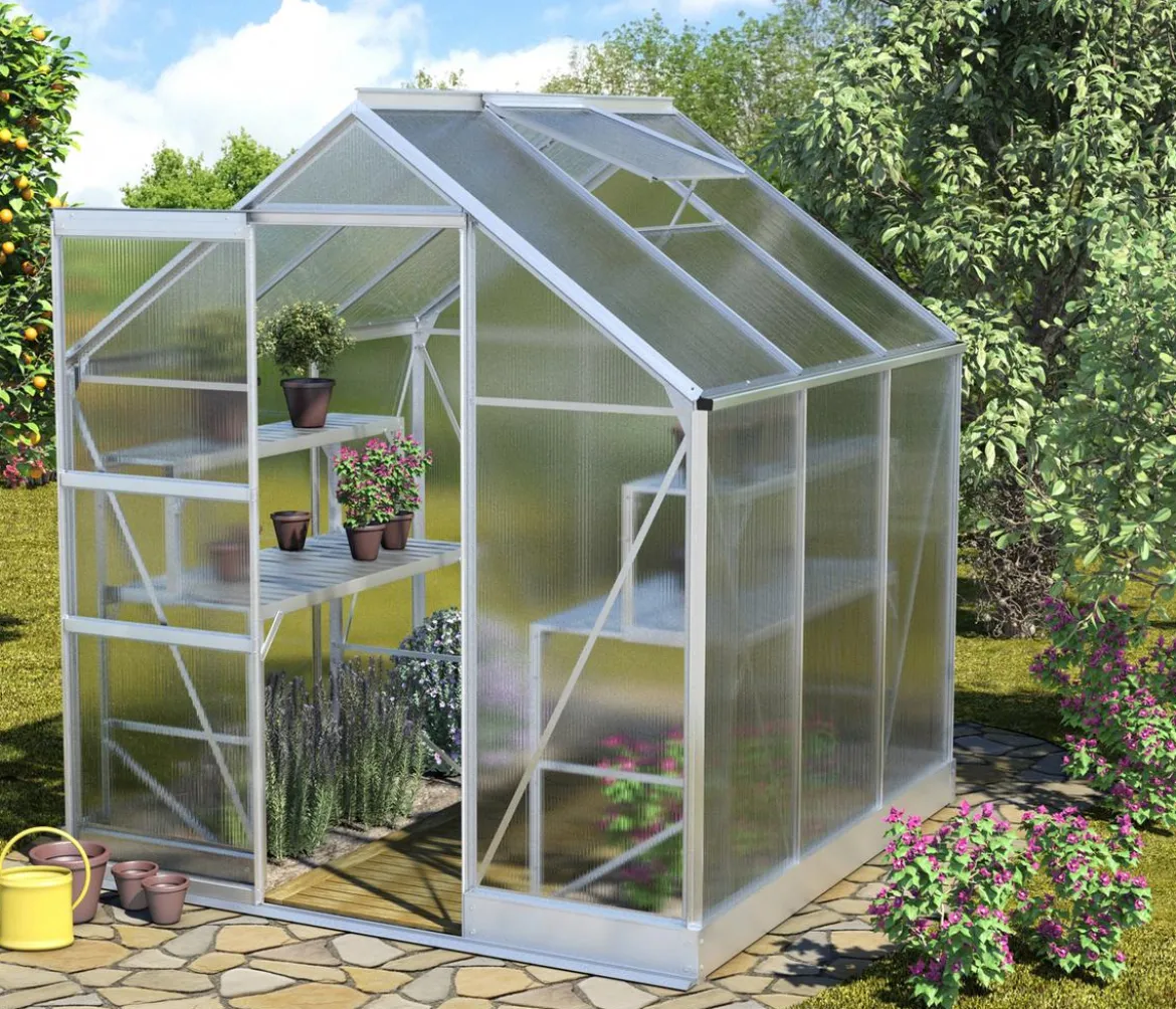 Vitavia Gewächshaus Pontos 3800, HKP 6 mm, inkl. Stahlfundamentrahmen, ca. B195/H207/T199 cm