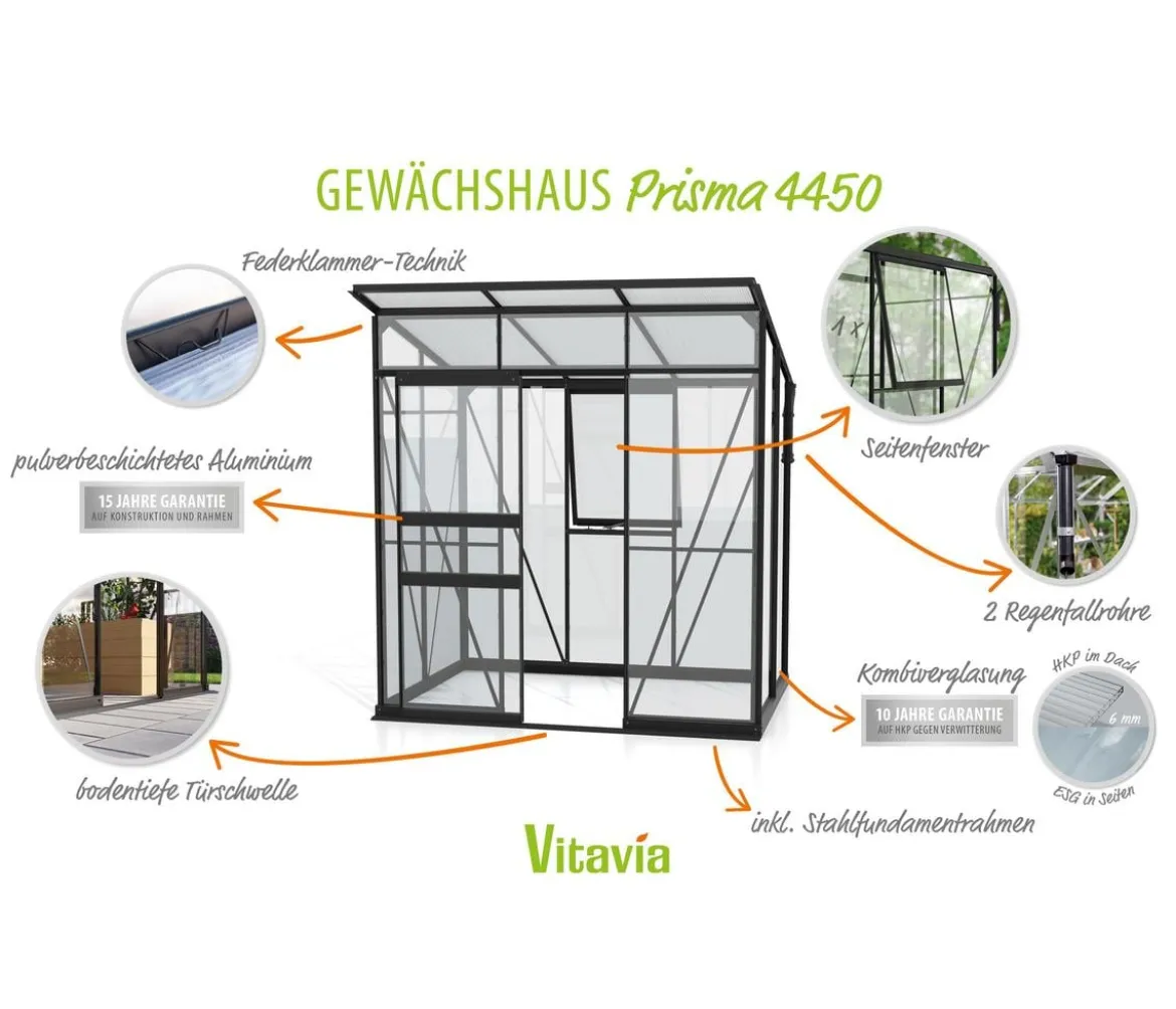 Vitavia Gewächshaus Prisma 3250 ESG/HKP, inkl. Stahlfundamentrahmen